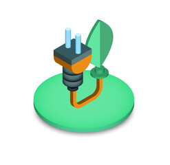 Poster - Isometric Illustration: Green Energy Plug, Eco-Friendly Power, Sustainable Technology Concept