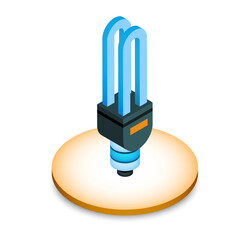 Poster - Isometric Illustration of a Modern Energy-Efficient Fluorescent Light Bulb on a Warm Background.