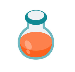 Poster - Flat Icon: Teal and Orange Erlenmeyer Flask with Liquid, Science Experiment, Lab Research