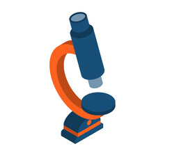 Poster - Isometric Illustration of a Modern Blue and Orange Microscope for Science Research