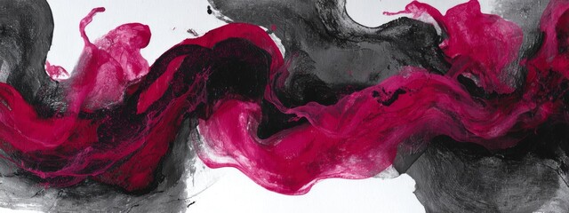 Poster - Abstract Artistic Composition in Gray and Crimson with Charcoal Texture and Fluid Shapes