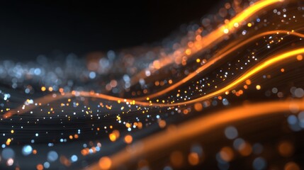 Aufkleber - Abstract Dark Background with Glowing Shapes and Waves of Light in Orange and Blue Colors for Creative Projects