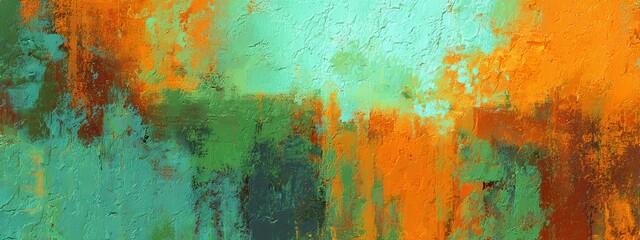 Poster - Vibrant Digital Painting Blending Emerald Green and Tangerine Hues for Artistic Inspiration