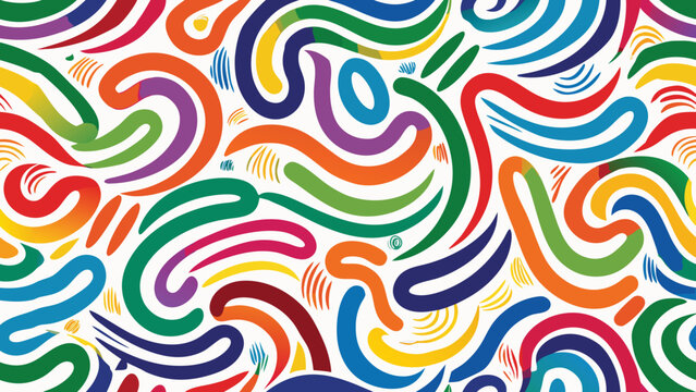 Collection colorful bold curved lines with loops isolated on white. Hand drawn bold grunge wavy and swirled brush strokes. Simple childish vector scribbles and squiggles.children, curve, paint, 