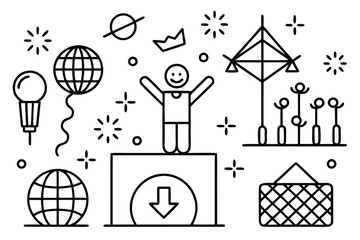 Aufkleber - Minimalist Line Art Icon Grid Abstract Symbols in Vector Format for Design