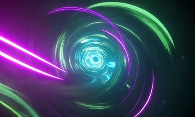 Aufkleber - A vibrant tunnel with neon lights and flowing green streams creating a futuristic backdrop