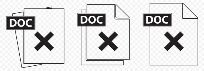 Leinwandbilder - Set of DOC File Icons with X Mark – Document Error Symbols. 