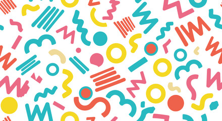 Poster - Colorful abstract memphis style shapes and patterns isolated on transparent background