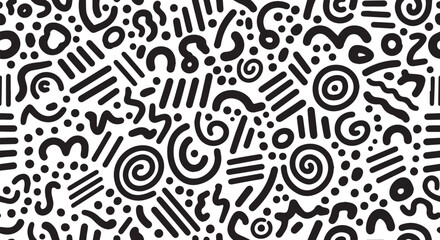 Poster - Abstract black and white memphis style pattern isolated on transparent background