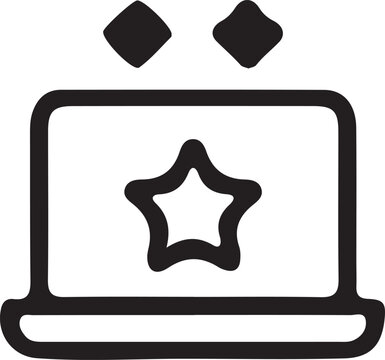 Black outline of a laptop with a star and two squares