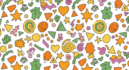 Poster - Collection of colorful cartoon doodle stickers isolated on transparent background