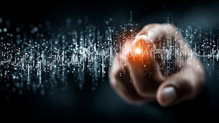 Poster - Hand pointing at glowing digital data visualization with futuristic technology and innovative glowing interface design