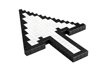 Poster - Pixelated computer mouse arrow isolated on transparent background represents digital interaction and technology