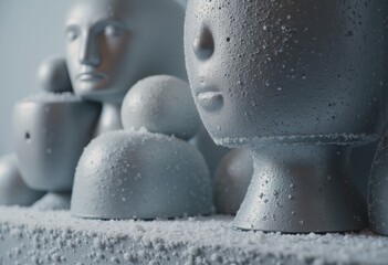 Poster - Winter art installation featuring silver sculptural materials with snow accents