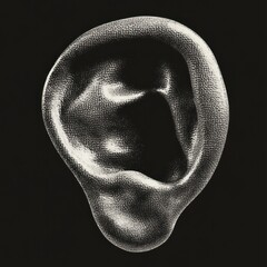 Poster - An isolated black and white ear illustration background black background.