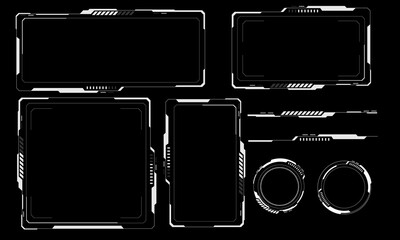 Poster - Hud frames white grey user interface elements design modern technology futuristic control panel screen digital hologram window gaming menu touching cyber monitor set on black background vector