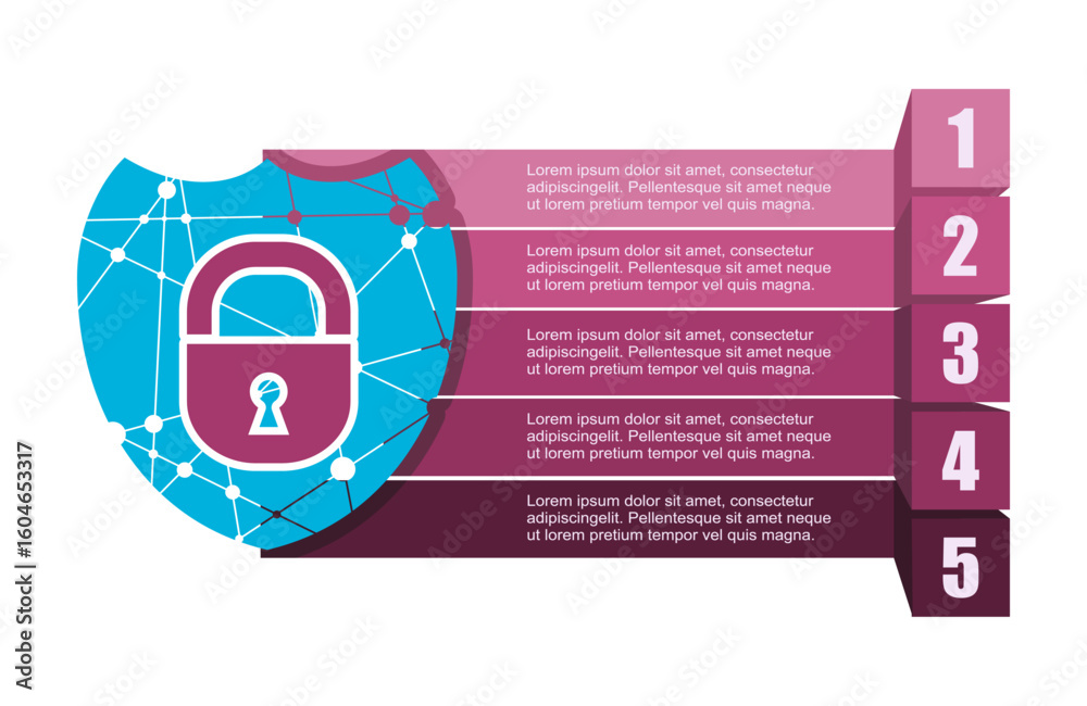 Cyber security concept. Shield low poly style. with five features or ...