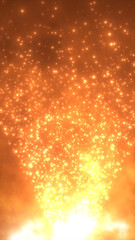 Poster - Bright glowing orange particles rising in a flame-like pattern against a warm backdrop
