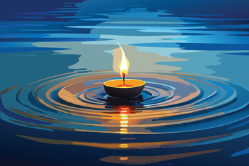 Poster - Tealight Candle Floating Dog Illustration with Candle on Water Surface