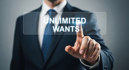 Poster - Businessman Pressing Unlimited Wants Button image
