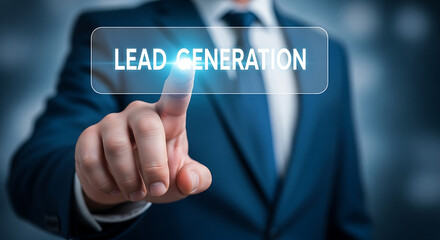Poster - Businessperson Hand Pressing Lead Generation Button