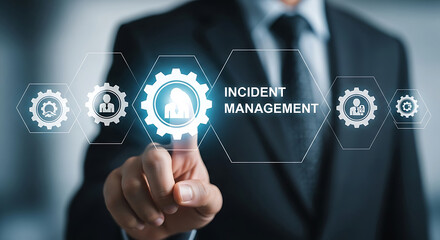 Poster - Businessperson Touching Incident Management System Interface
