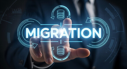 Poster - Data Migration Process Hand Touching Digital Interface