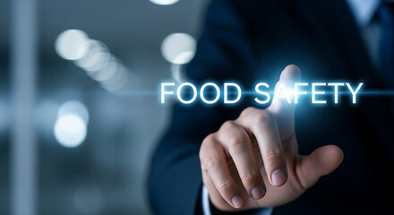 Poster - Hand Touching Food Safety Digital Screen Blue Light