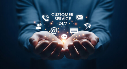Poster - Hands Holding Customer Service Icons Global Support 247