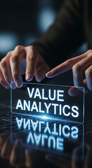 Poster - Hands Holding Value Analytics Digital Screen Blue Light