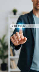 Poster - Man in Blue Blazer Selecting 2026 Trends on Screen