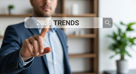 Poster - Man in Blue Suit Searching 2026 Trends Online image