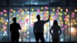 © Nail - Team brainstorming with sticky notes on a glass wall in a modern office.Concept : Creative teamwork, innovation, idea generation, collaboration, business strategy.