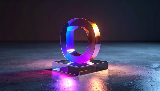 Vivid Instagram logo in gradient resin, placed on a reflective acrylic base over smooth cement floor in dramatic spotlight 