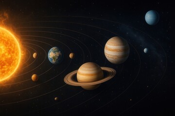 Wall Mural - solar system planets orbiting sun.