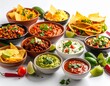 © ss studio - 'Highly detailed cinematic studio photograph, a vibrant assortment of authentic Mexican dishes, white seamless background, professional food styling, warm and inviting color palette emphasizing natura