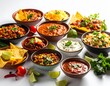 © ss studio - 'Cinematic still life photography, diverse Mexican cuisine, clean white backdrop, rich and appetizing color grading, dramatic backlighting, shallow depth of field, unique composition, ultra-high defin