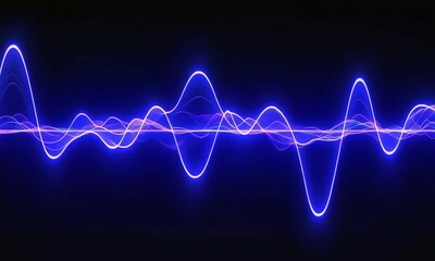 Poster - Aesthetic blue wave patterns glowing on a dark background with multiple curved lines design art