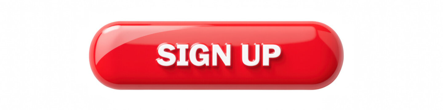 Red button with white text inviting users to sign up, designed for online platforms, emphasizing action and engagement