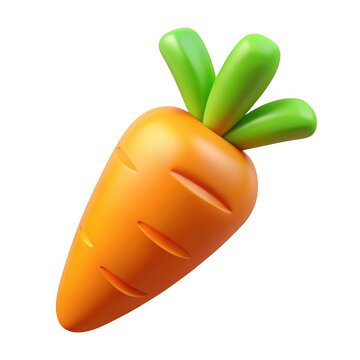 A vibrant 3d rendered cartoon carrot with green leafy tops isolated on transparent background