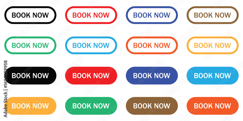 Book Now Button Icons Collection – Vector Reservation Symbols with ...