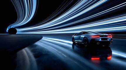 Poster - Highspeed car in motion with light trails