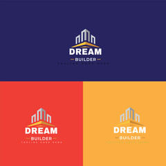Poster - A contemporary logo featuring abstract building silhouettes and the text 'Dream Builder' presented in three color variations.