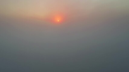 Wall Mural - The morning sun breaks through the thick fog. Filmed in UHD 4k video.