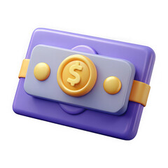 Poster - Stylized 3d wallet with golden dollar coin and buttons isolated on transparent background
