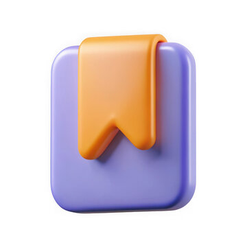3d rendered bookmark icon with a purple square and orange ribbon isolated on transparent background
