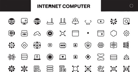 Fototapete - Collection of black and white internet and computer icons for digital content and graphic design projects vector illustration