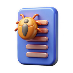 Poster - 3d orange bug crawling on a blue document with bullet points isolated on transparent background