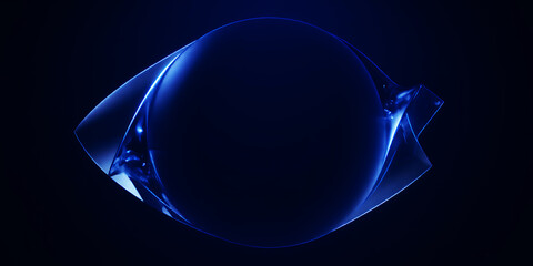 Poster - A luminous blue sphere encased in a transparent angular structure against a dark backdrop