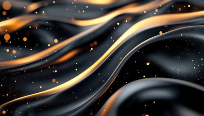 Poster - Opulent Black Elegance With Gold Curve Accent And Gilded Illumination Ornaments Featuring Bokeh Effects
